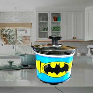 Batman 0.65 Quart Mini Crock w/Tempered Glass Lid Blue & Yellow Licensed DC